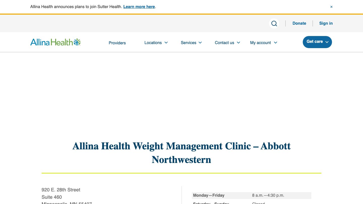 Allina Health Weight Management Clinic – Abbott Northwestern