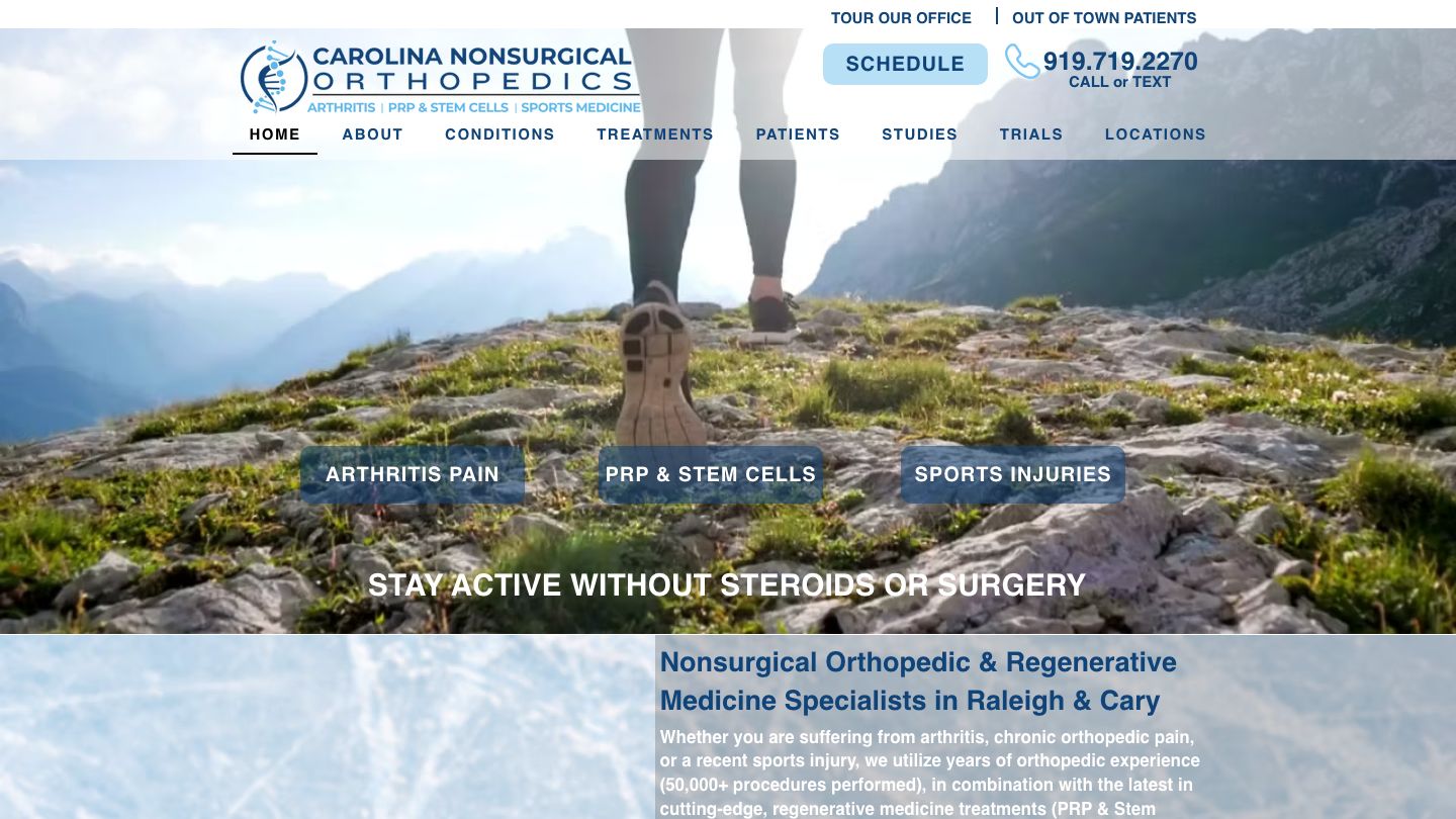 CAROLINA NONSURGICAL ORTHOPEDICS: Arthritis - Orthobiologics/PRP - Sports Medicine : Raleigh Office