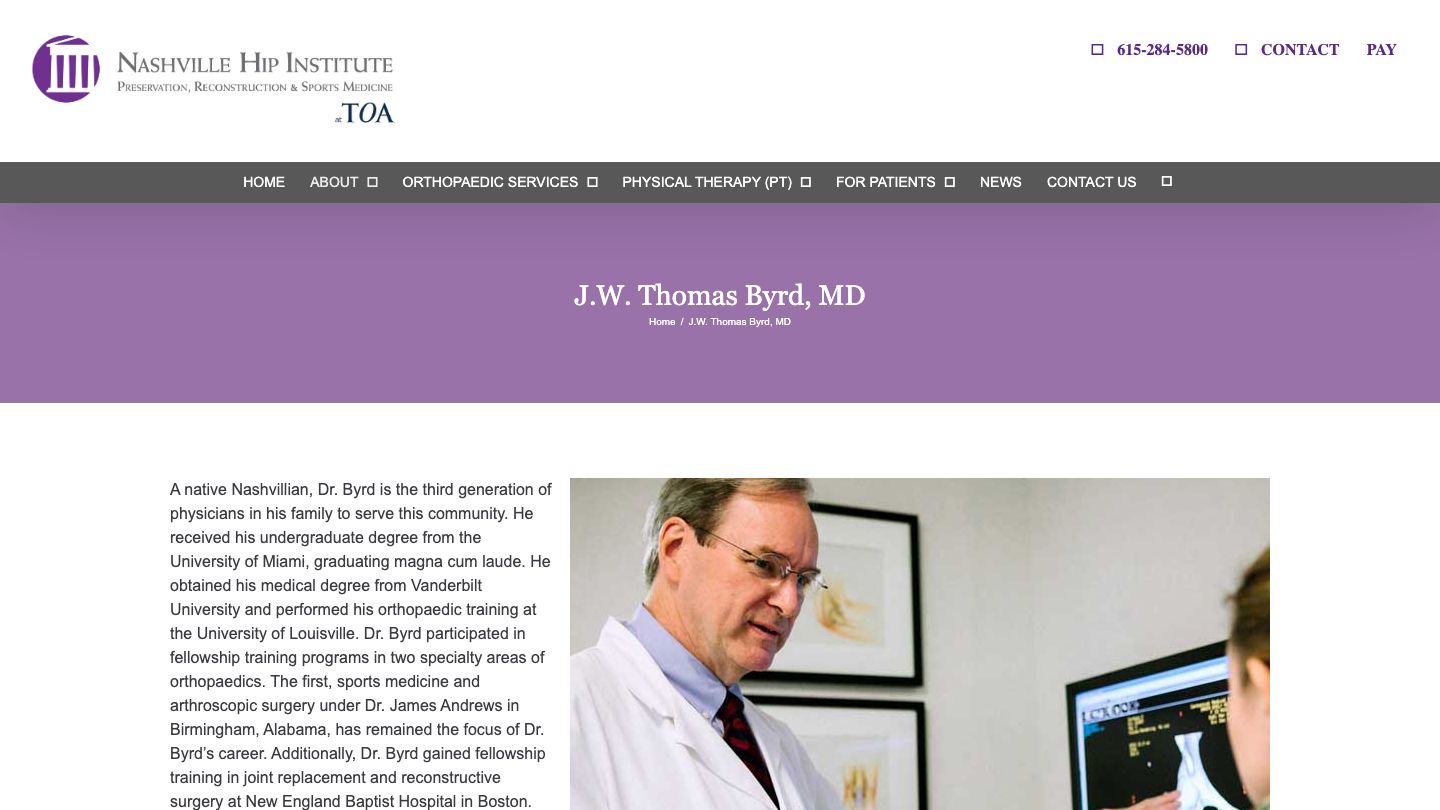 Dr. J. W. Thomas Byrd - Nashville Hip Institute at TOA