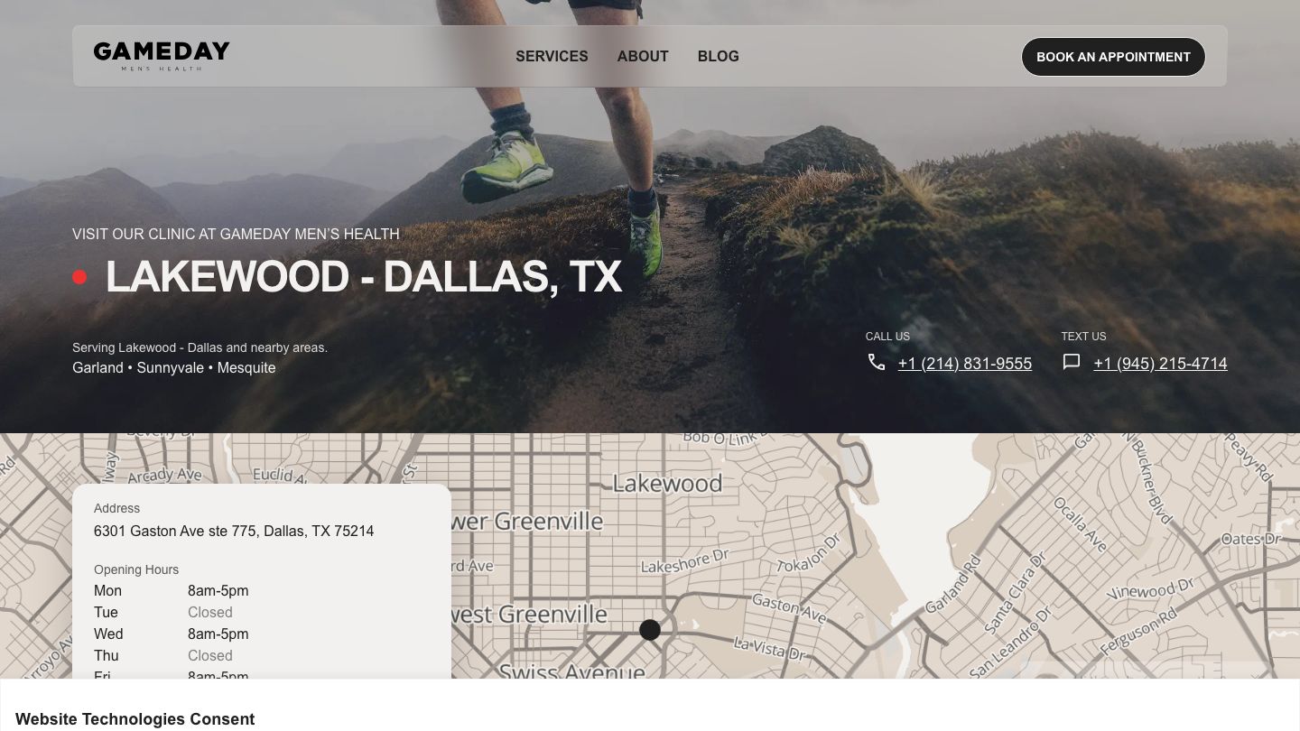 Gameday Men’s Health Dallas, TX - Lakewood - TRT, ED, Weight Loss, and Peptide Clinic