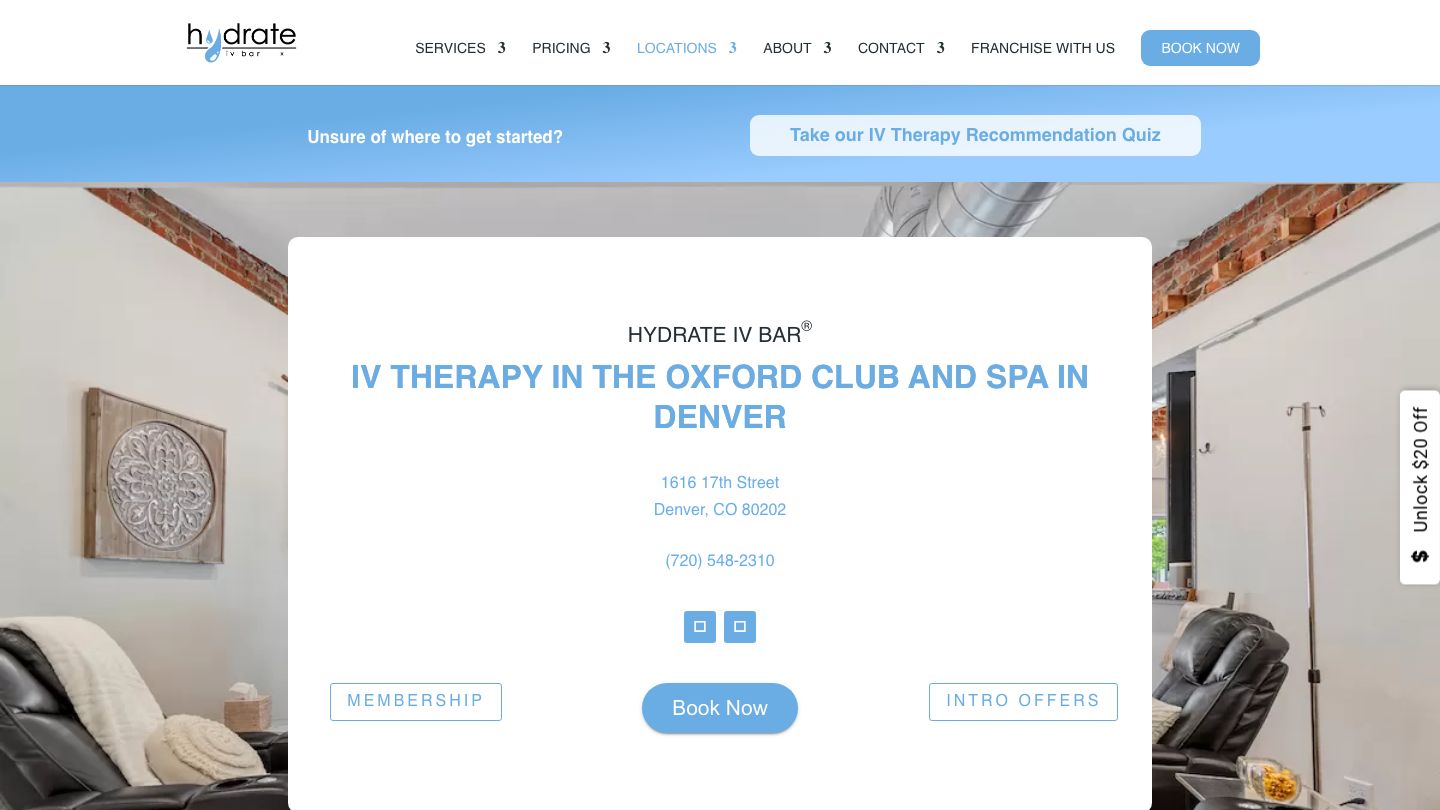 Hydrate IV Bar at The Oxford Club and Spa