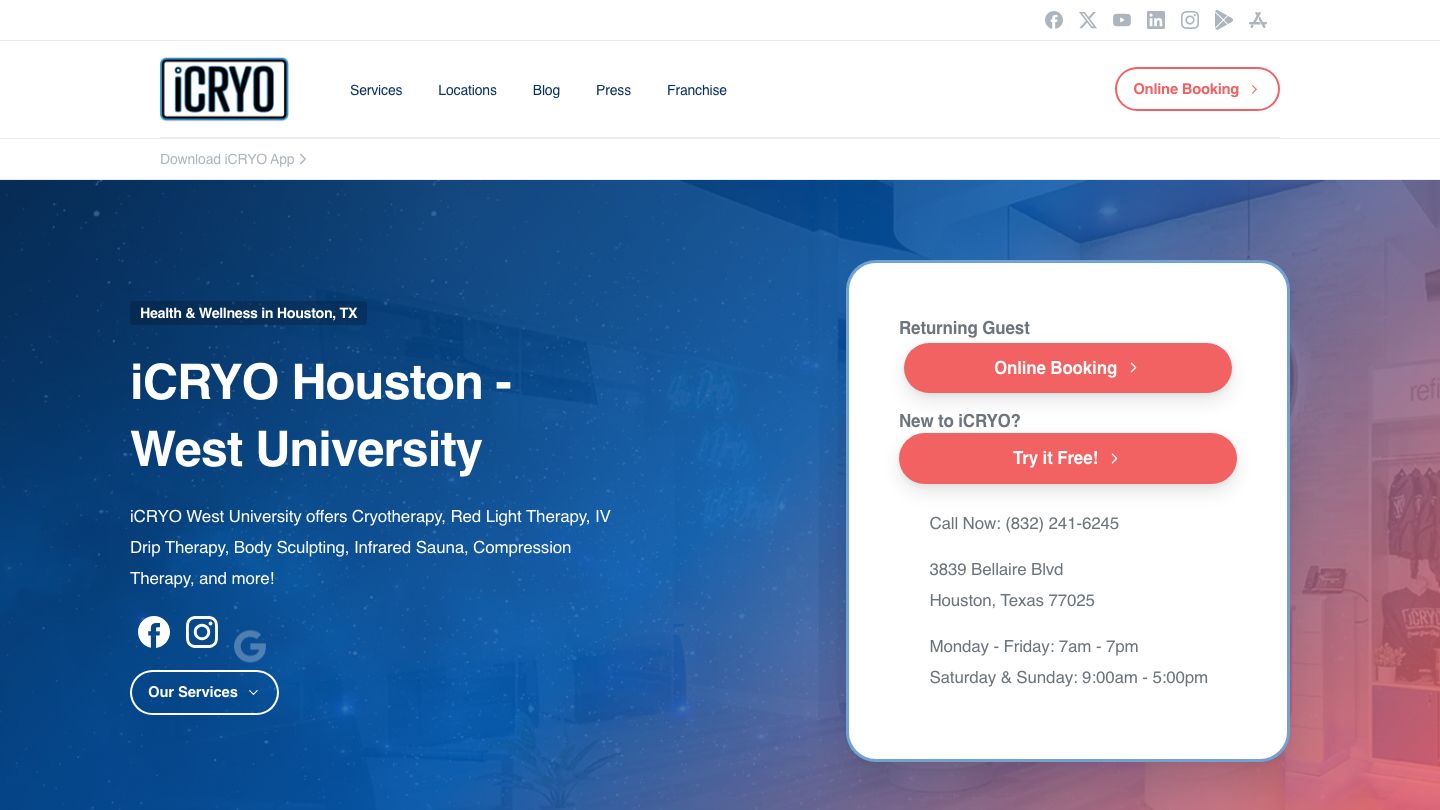 iCRYO West U CRYOTHERAPY + iV THERAPY + BODY SCULPTING + RED LIGHT THERAPY