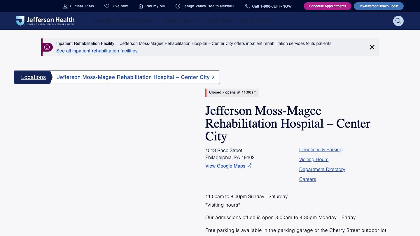 Jefferson Moss-Magee Rehabilitation Hospital – Center City