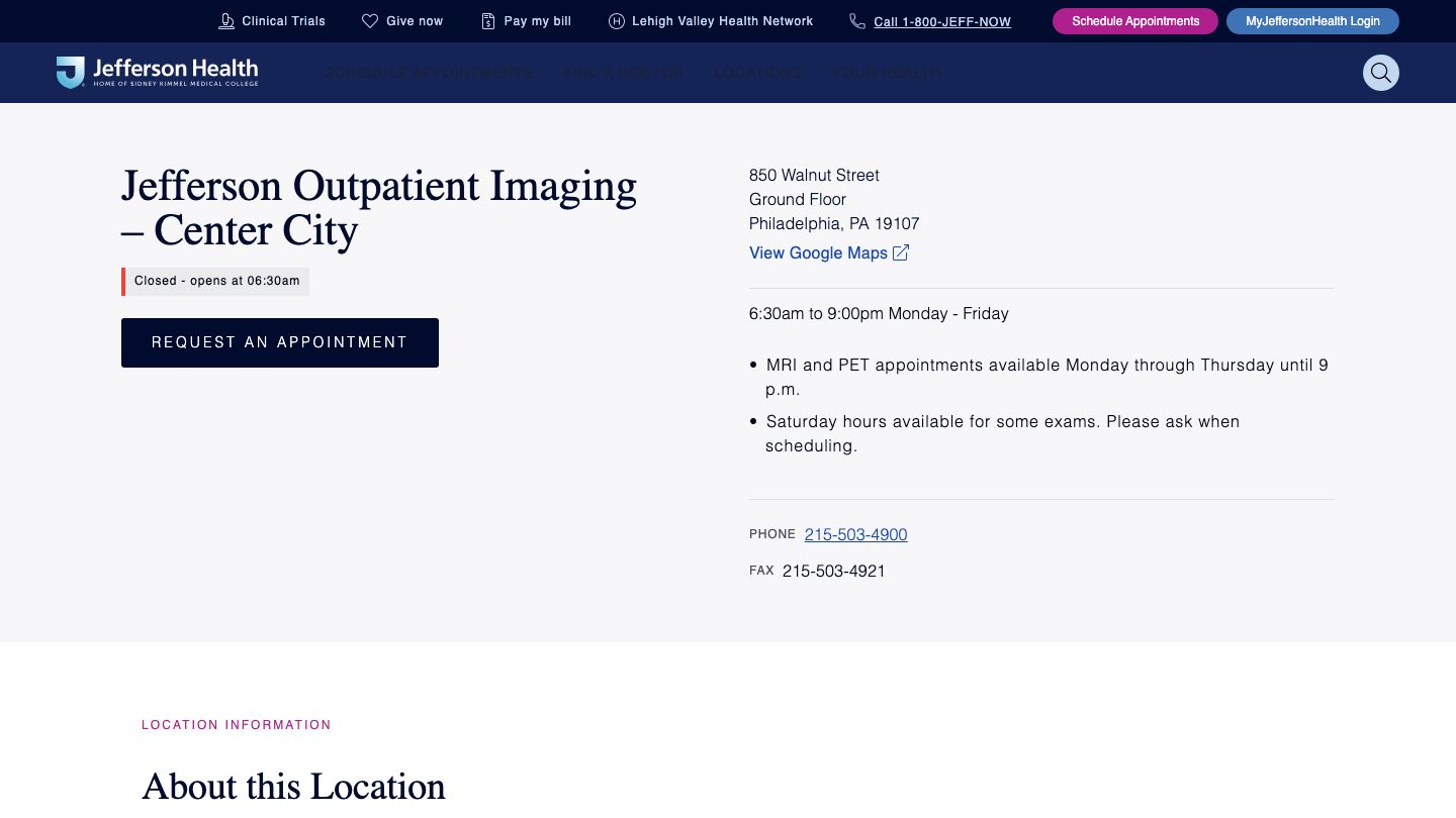 Jefferson Outpatient Imaging – Center City