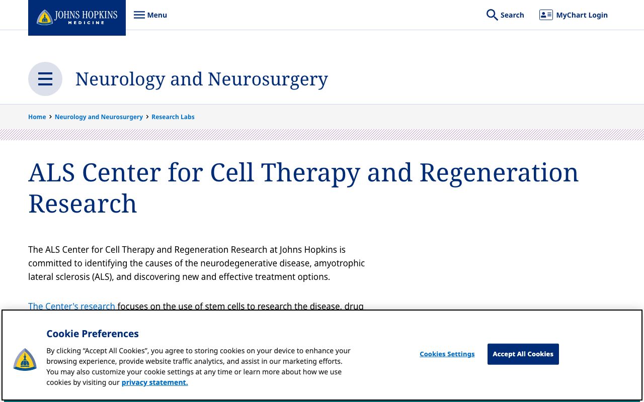 JHU ALS Center for Cell Therapy and Regeneration Research
