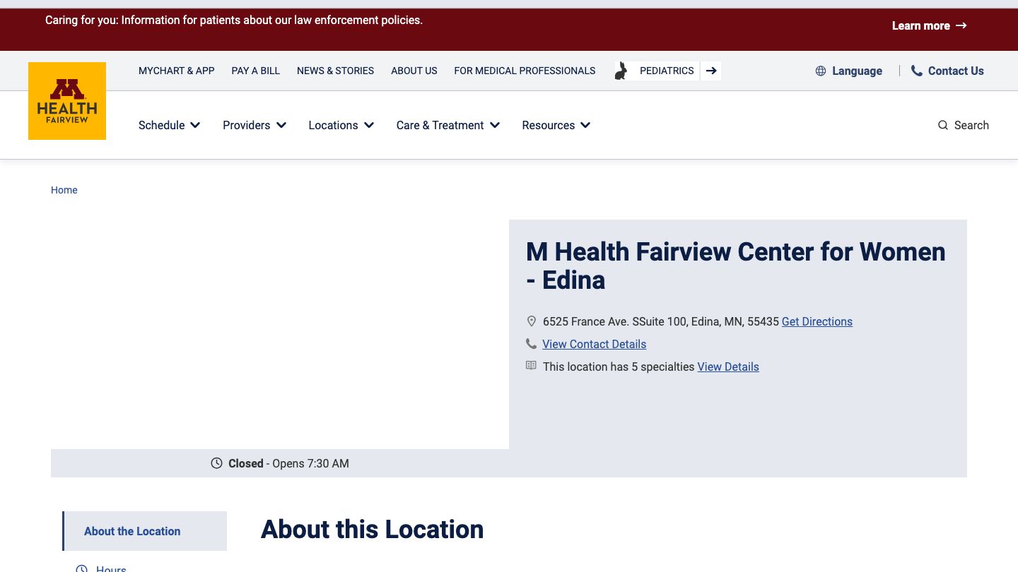 M Health Fairview Center for Women - Edina