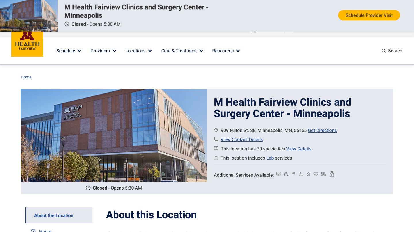 M Health Fairview Clinics and Surgery Center - Minneapolis