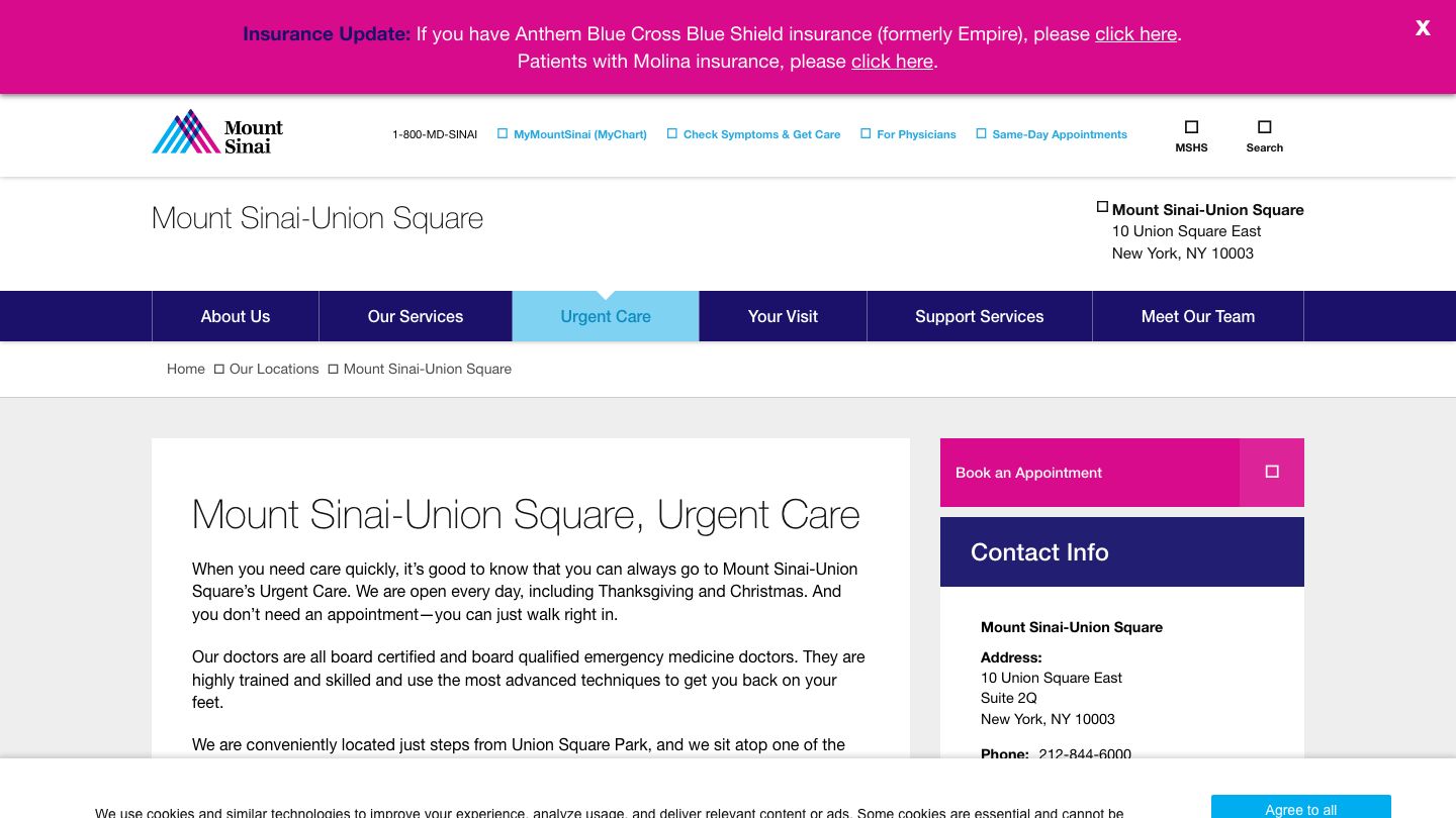 Mount Sinai-Union Square, Urgent Care