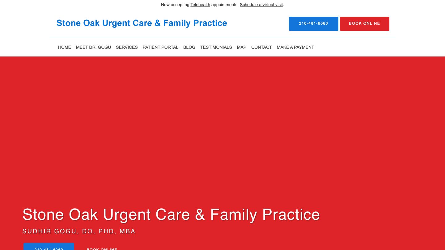 Stone Oak Urgent Care & Family Practice : Sudhir Gogu, DO, PhD, MBA