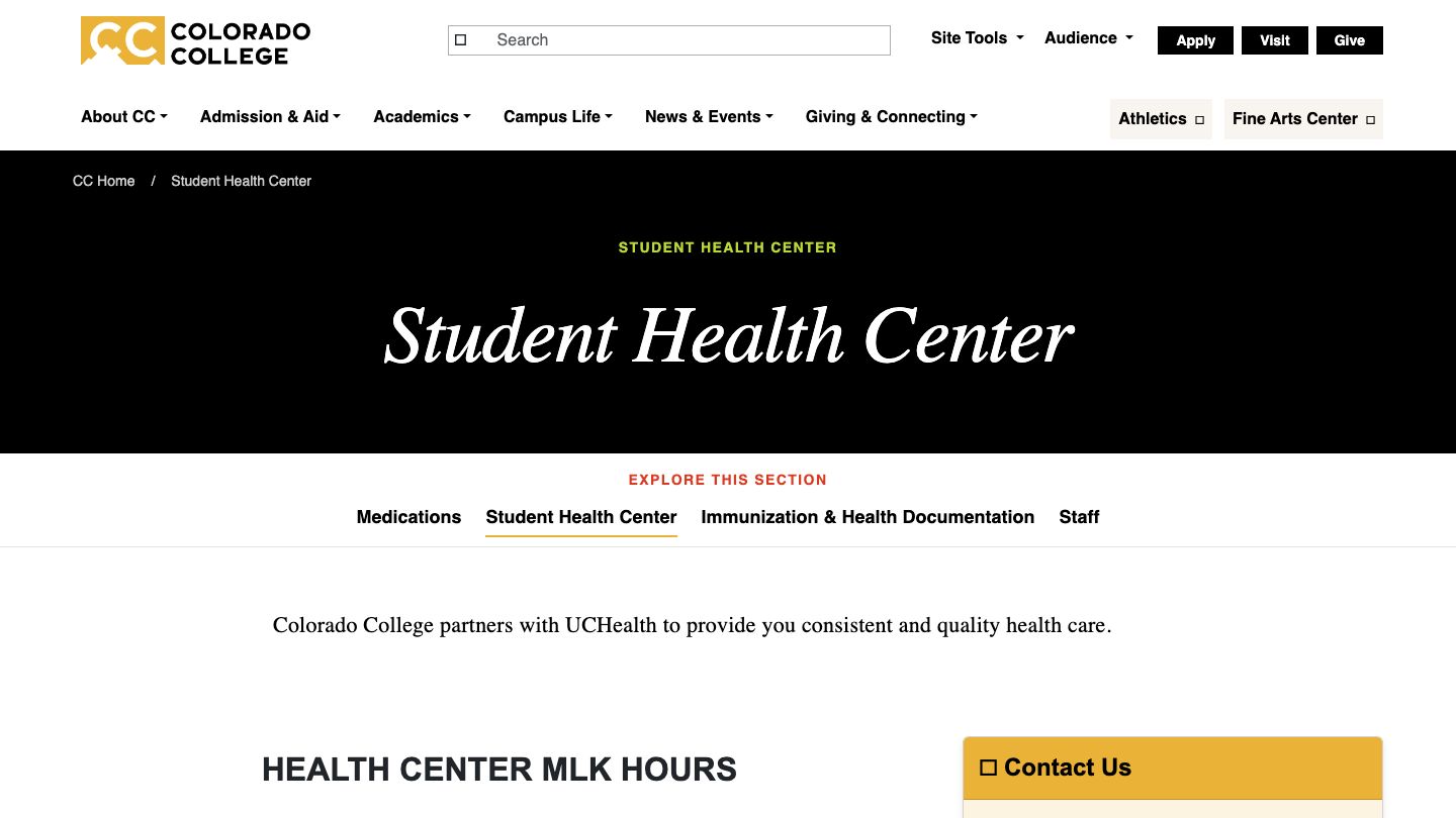 Student Health Center at Colorado College