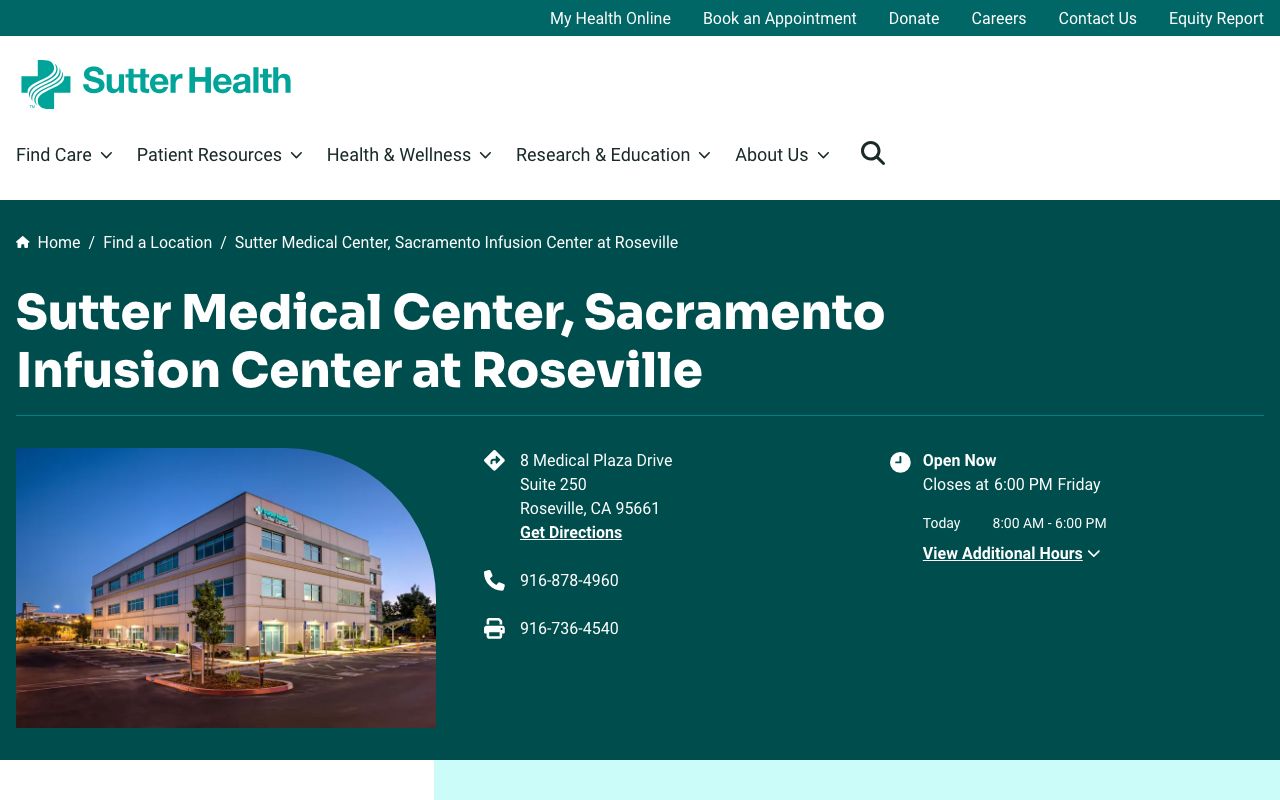 Sutter Medical Center, Sacramento Infusion Center at Roseville