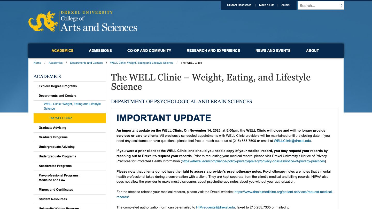 The WELL Clinic for Evidence-Based Treatment of Weight and Eating Disorders